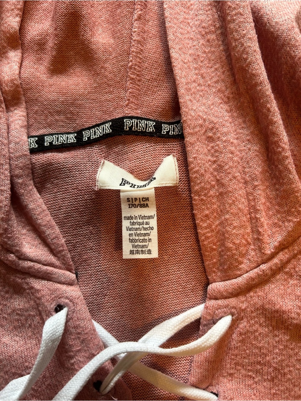 PINK Victoria's Secret Coral Pink Hooded Track Set with Gray Side Stripe - Picture 3 of 4